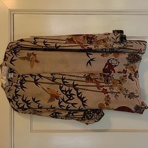 Citron silk button front blouse with adjustable sleeves